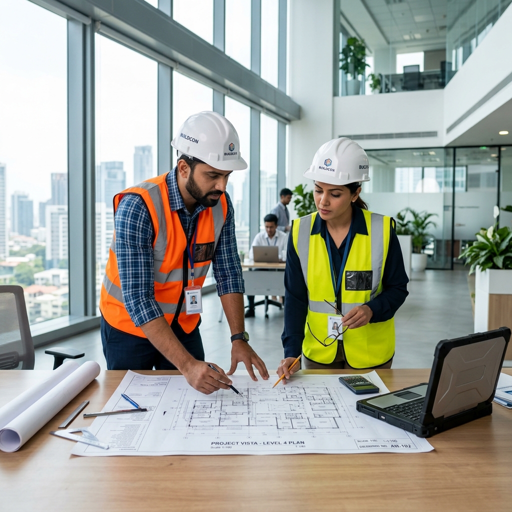 Indian Engineers Reviewing Blueprints
