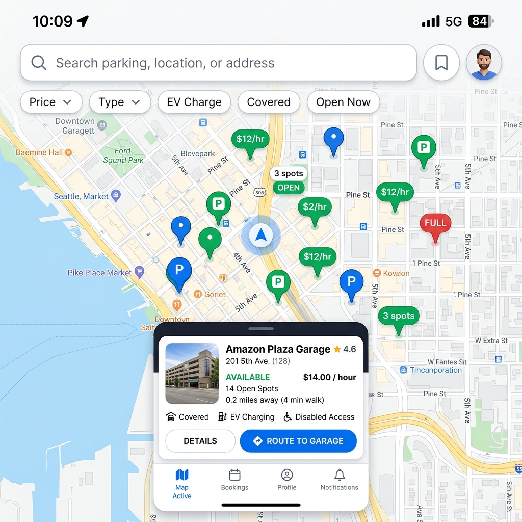 Parking map mobile app screenshot