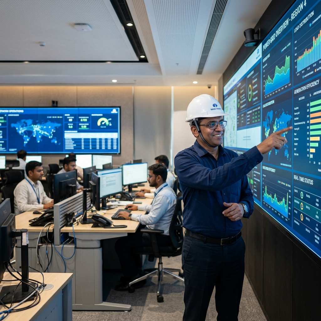 Indian Engineering Manager Reviewing Facility Dashboard